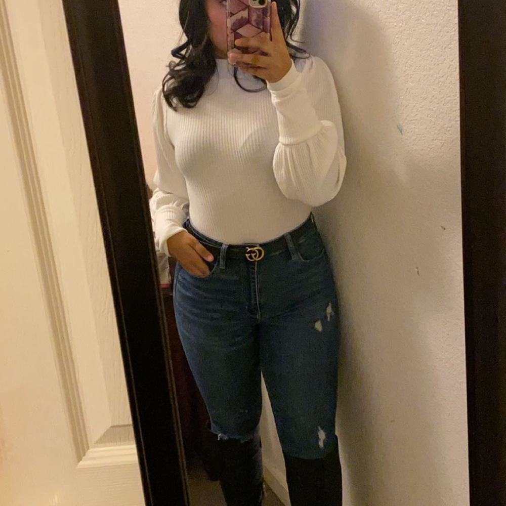 💓F21 white balloon sleeve top